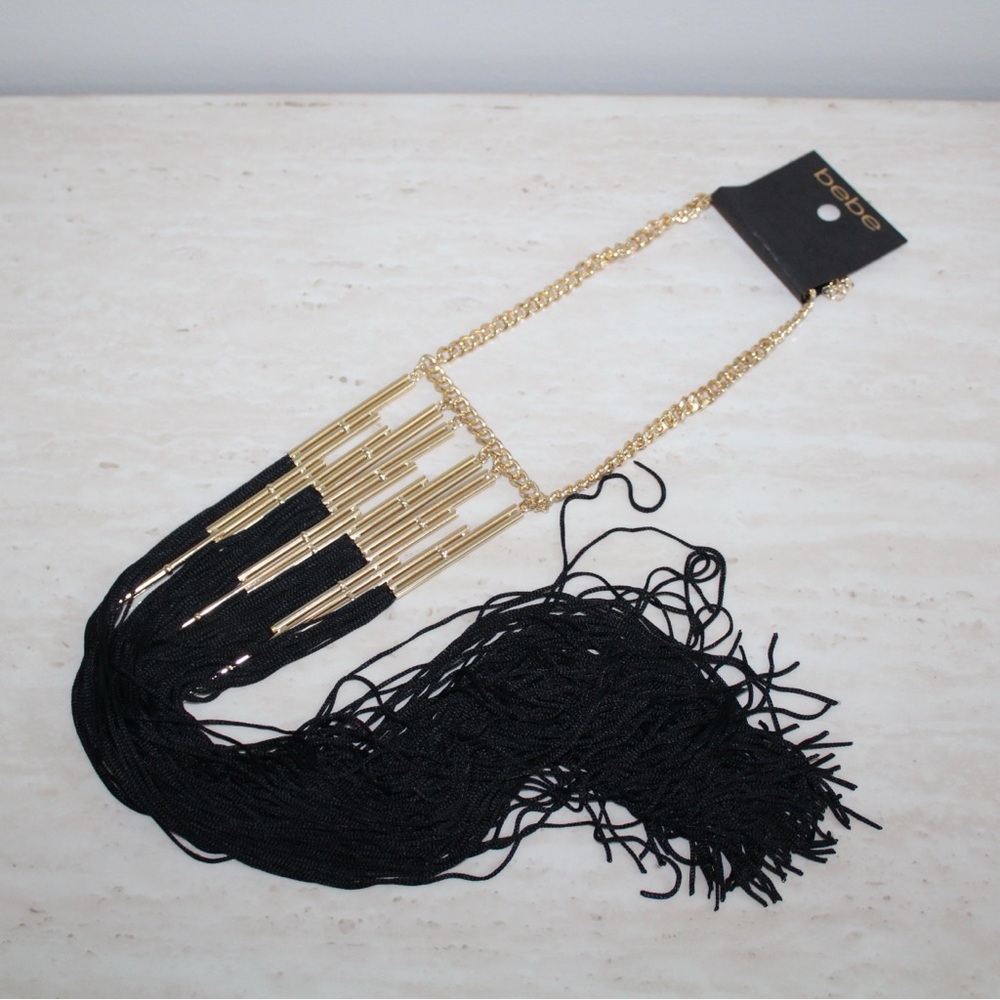 bebe Metal Bar & Long Fringe Statement Necklace - Picture 3 of 13